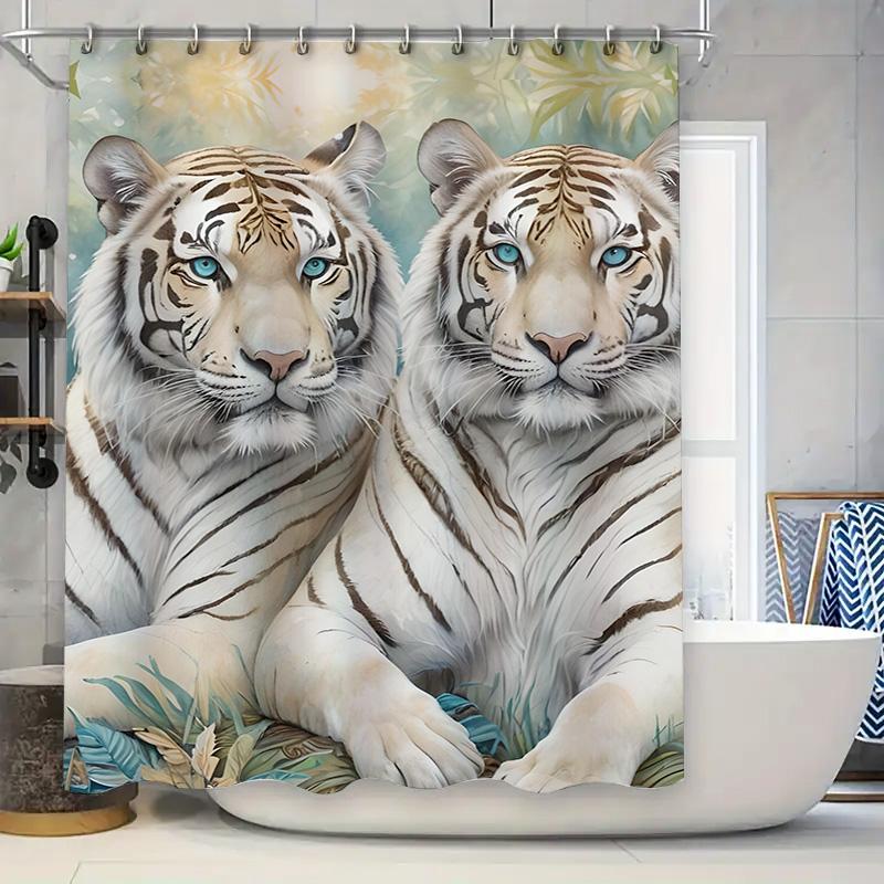 

Whitened Tiger Printed Shower Curtain Waterproof Bathroom Decor Fabric Shower Curtains Set For Home Decoration W60H190(CM)-1 Pcs