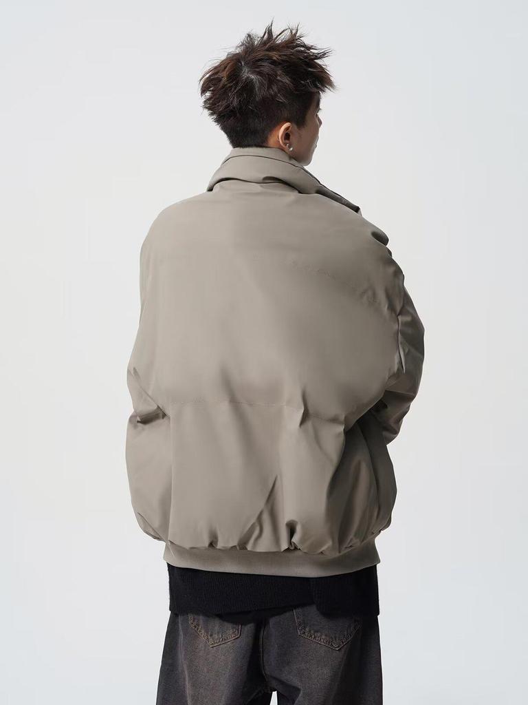 Men's American-Style Winter Warm Cotton Jacket, Loose Fit, Short PU Leather, Padded, Niche Design.