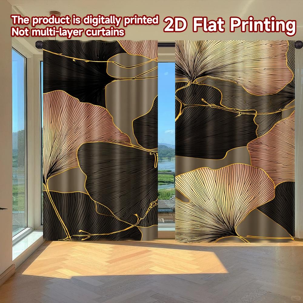 

Набор из 2 плоских печатных штор без карниза Элегантность листа гинкго День смеха Праздничная прочная полиэстеровая штора W100*H70(CM)-Rod Pocket&1PCS