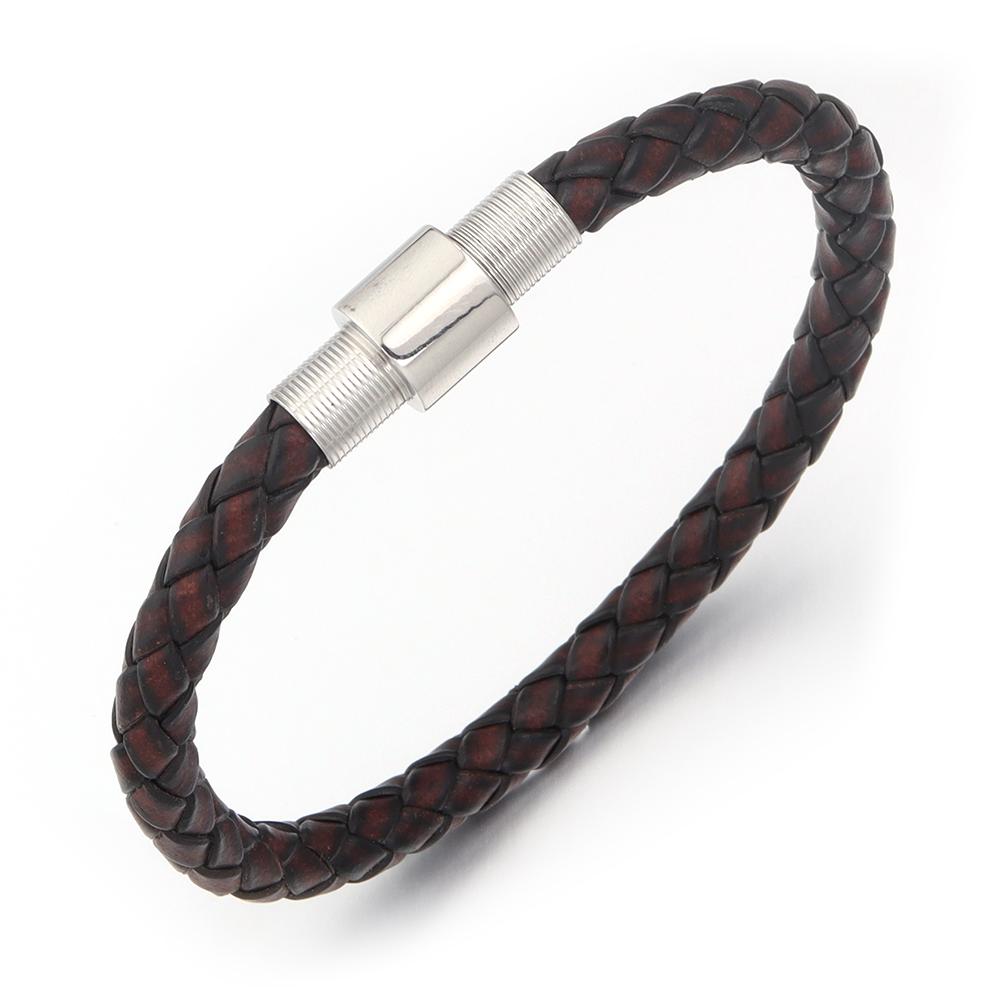 

Vintage Leather Bracelet Stainless Steel Magnetic Clasp Braided Cord Rope For Men Fashion Design Simple Handmade Jewelry Gifts 20cm