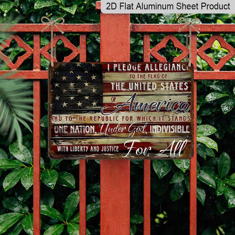 2D Flat Rustic American Sign Rustic Aluminum American Style 8x12 Inch Sign U.S. Flag Design Pledge of Allegiance & Liberty Quote