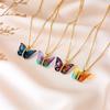 Trendy Colorful Resin Butterfly Pendant Necklaces Stainless Steel Chain Jewelry Gifts for Women Girls
