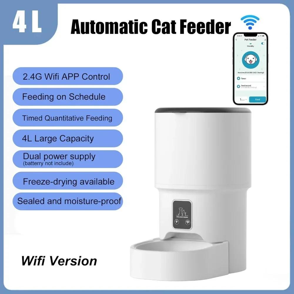 4L WIFI Knopf Automatischer Katzenfutterautomat Intelligenter Katzen- und Hunde-Futterautomat Smart Pet Katzenfutterspender Futterautomat(Kein 5V 1A Stecker)