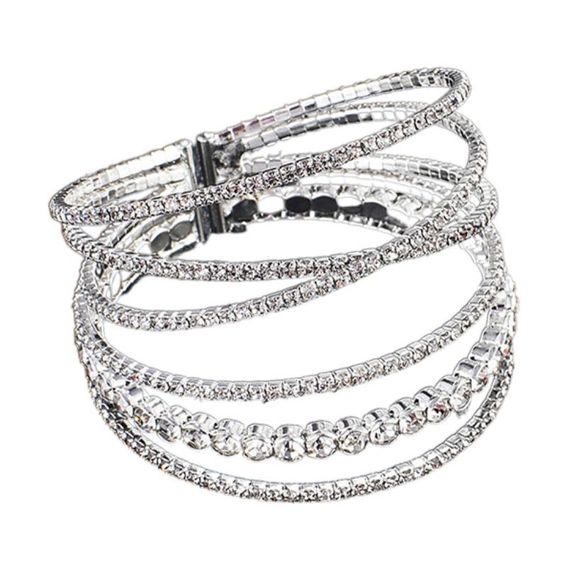 Diamond-Encrusted Steel Wire Elastic Bracelet Six Rows Open ** Fork Wound Rhinestone Bracelet Full Diamond Bracelet Female