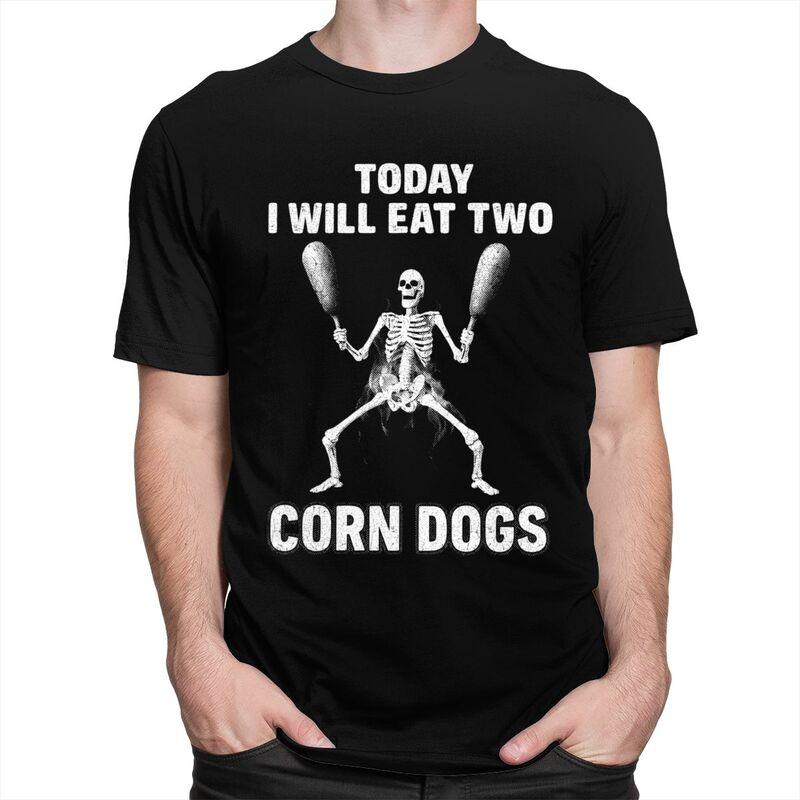 Skeleton Corn Dogs Funny Food Meme T Shirt for Men 100 Cotton Tshirts Sumer Style Short Sleeve Tee Shirt Slim Fit Clothing