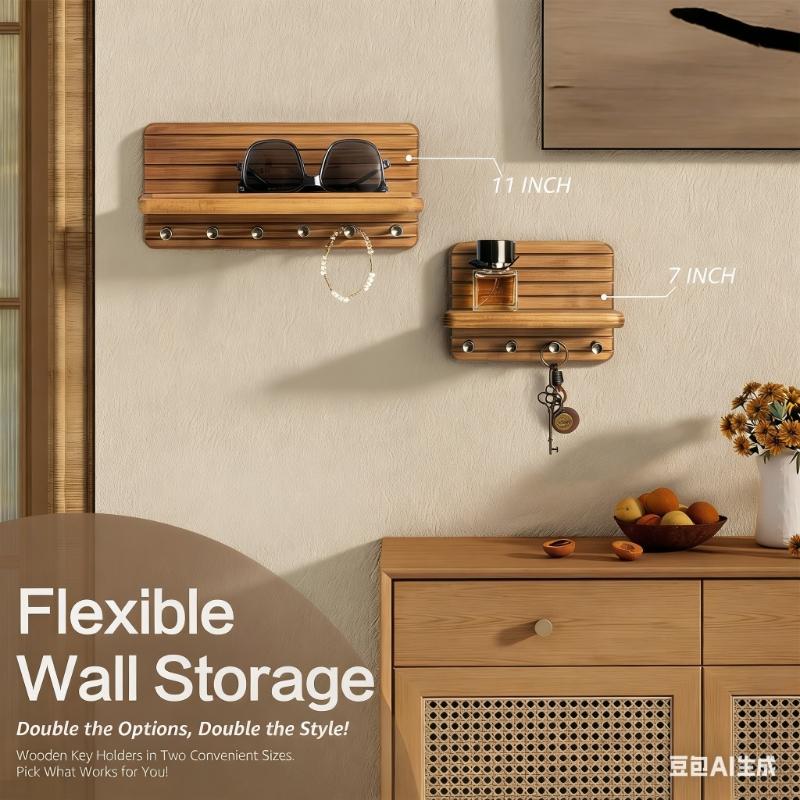 Multifunctional Wood Wall Key Rack Shelf For Organizing Keys Mail And Accessories Home Entryway
