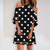 Fashion Womens Loose Summer Print Hanging Neck Strapless Short-sleeved Dress