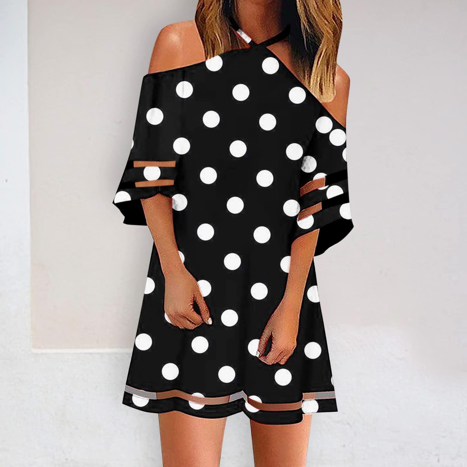 

Fashion Womens Loose Summer Print Hanging Neck Strapless Short-sleeved Dress XL білий