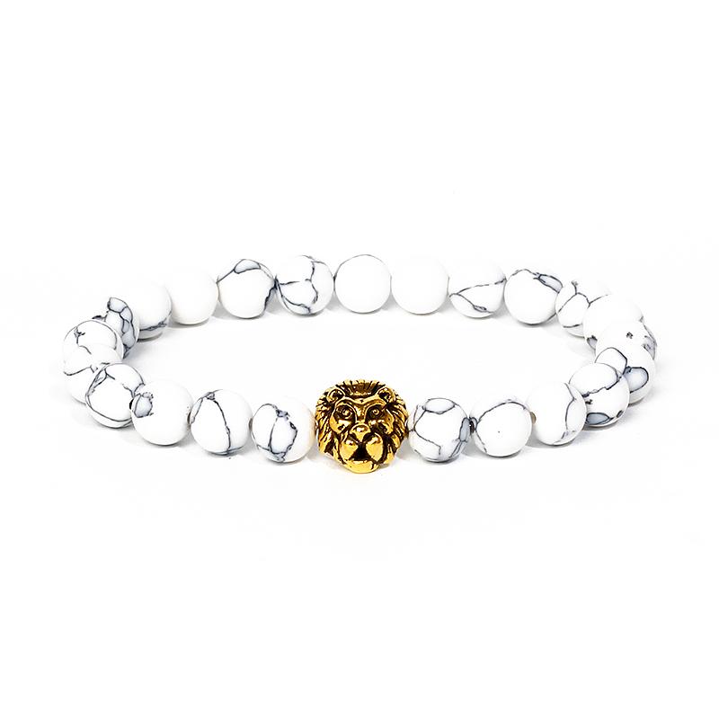 Leopard Head Beaded Bracelets for Men Women 8mm Rock Lava Stone Crown King Lion Charm Bracelet Set Natural Stone Elastic Jewelry