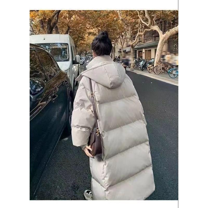 Koreai Divat Női Téli Vastag Középhosszú Laza Pehelykabát Meleg Kabát Térd Fölé