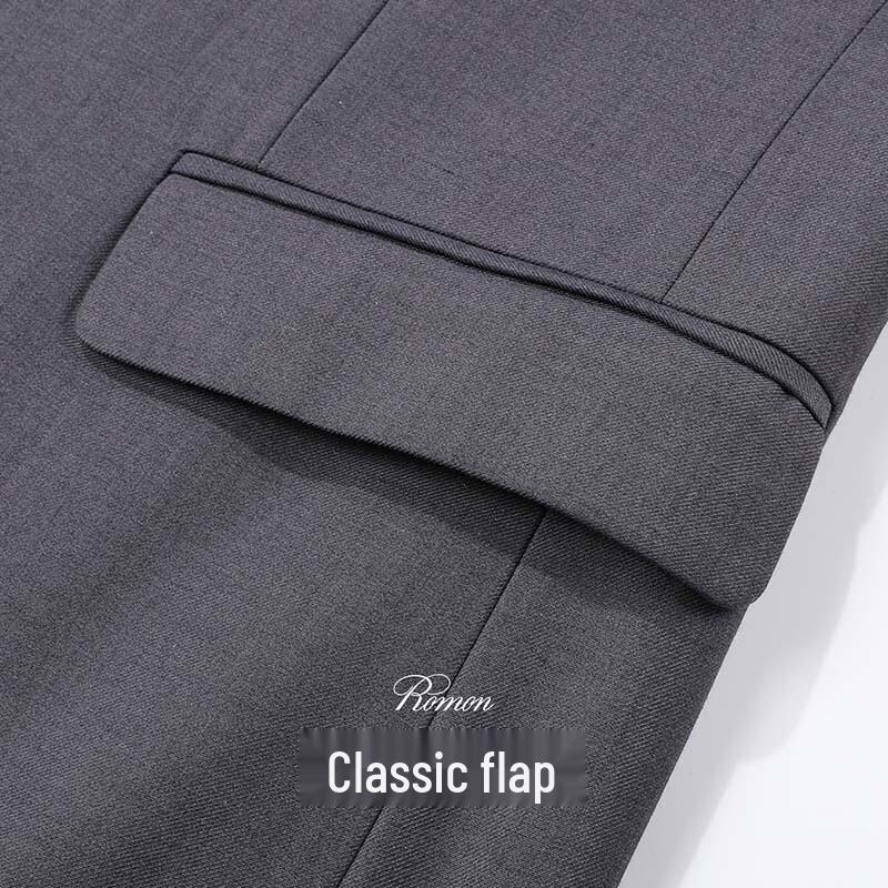 ROMON Men's Dark Grey Two-Button Business Suit Jacket