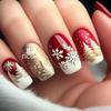 Festive Red & Gold Snowflake Press-on Nails - Short European/American Christmas & New Year Nail Art