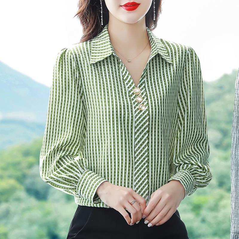 Striped Shirt for Women Spring and Autumn 2026 New Fashion Casual Chiffon Long Sleeve Blouse