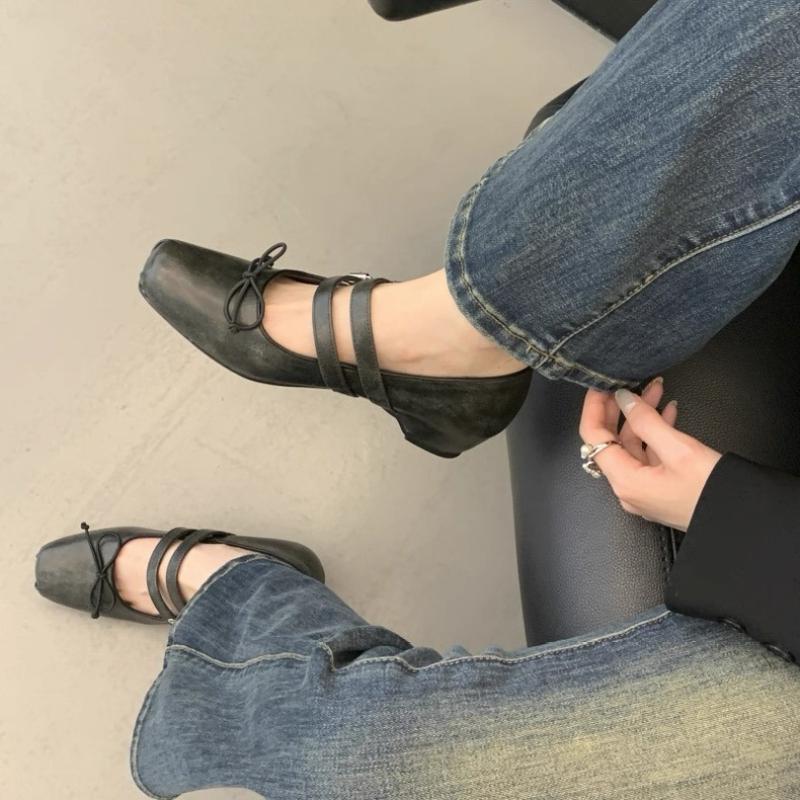 2025 New Fashion Low Heel Ladies Mary Janes Shoes Buckle Strap Female Butterfly-Knot Footwear Shallow Women Ballet Flats Shoes