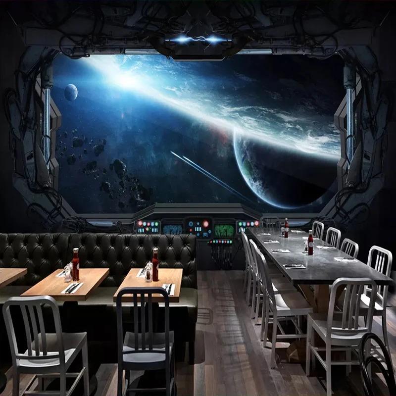 Custom 3D Photo Wallpaper Personality Cosmic Space Cabin Spacecraft Wall Painting 3D Restaurant Hotel Internet Gaming Room Mural Wall Paper