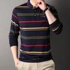 Men's Spring Autumn New Striped Long Sleeve Pockets Button Tees Turn-down Collar Pullover Business Casual Loose Tops