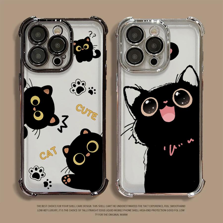 Lovely Cartoon Black Cat Case for Apple iPhone 17 Pro Max 12 Plus 14 Air 16 Pro 13 15 16e 11 Phone Cover