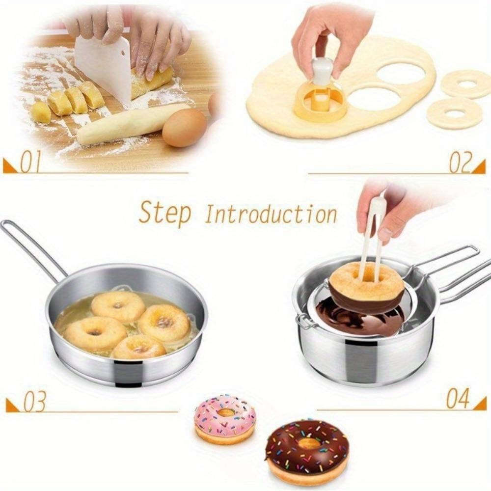 1 set de découpoirs à donuts en plastique avec pince à tremper, Outils de cuisson à donuts DIY antiadhésifs pour usage domestique, Emporte-pièce à biscuits, Tampon à biscuits