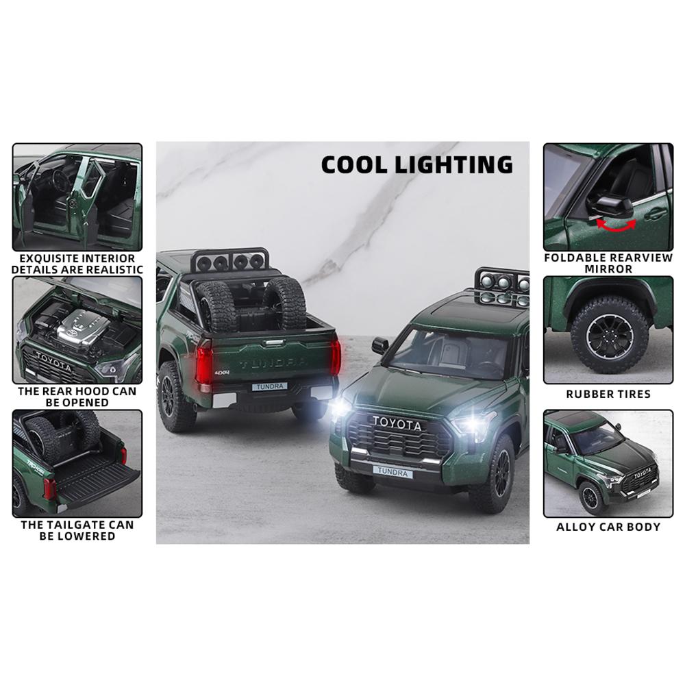 1/24 Toy Trucks for Boys Toyota Tundra Diecast Metal Model Toy Pickup Truck Pull Back Car Model with Light and Sound Toy Trucks for Boys Age 4-7