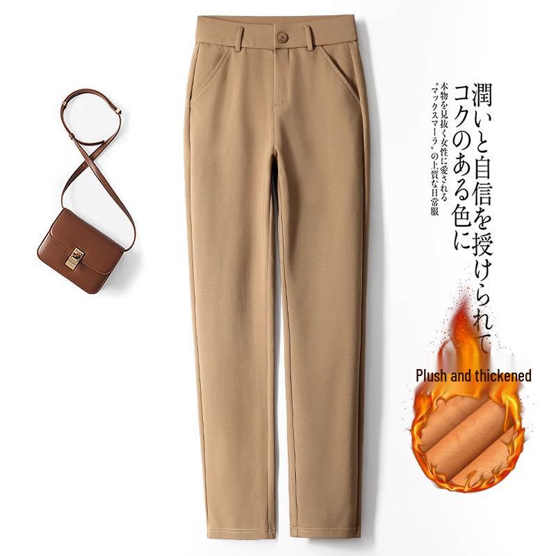 

Женские флисовые темно-синие эластичные брюки с высокой посадкой больших размеров Осень/Зима 2024 прямого кроя 28/L