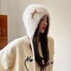 Korean New Cute Wool Hat for Women In Autumn and Winter Warm Lace Ups Piled Hats To Show Their Faces and Small Knitted Ear Protecting Heads