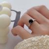 PANJBJ 925 Sterling Silver Geometric Black Stone Rings for Women Girl Korean Simple Adjustable Couple Jewelry Dropshipping