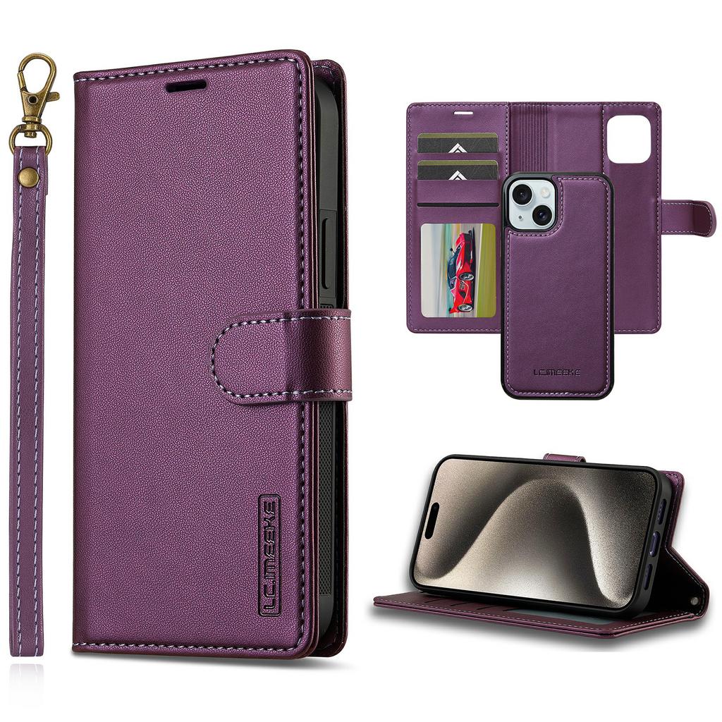 LC.IMEEKE L2 Series for iPhone 15 Case PU Leather Wallet Detachable Magnetic Phone Cover
