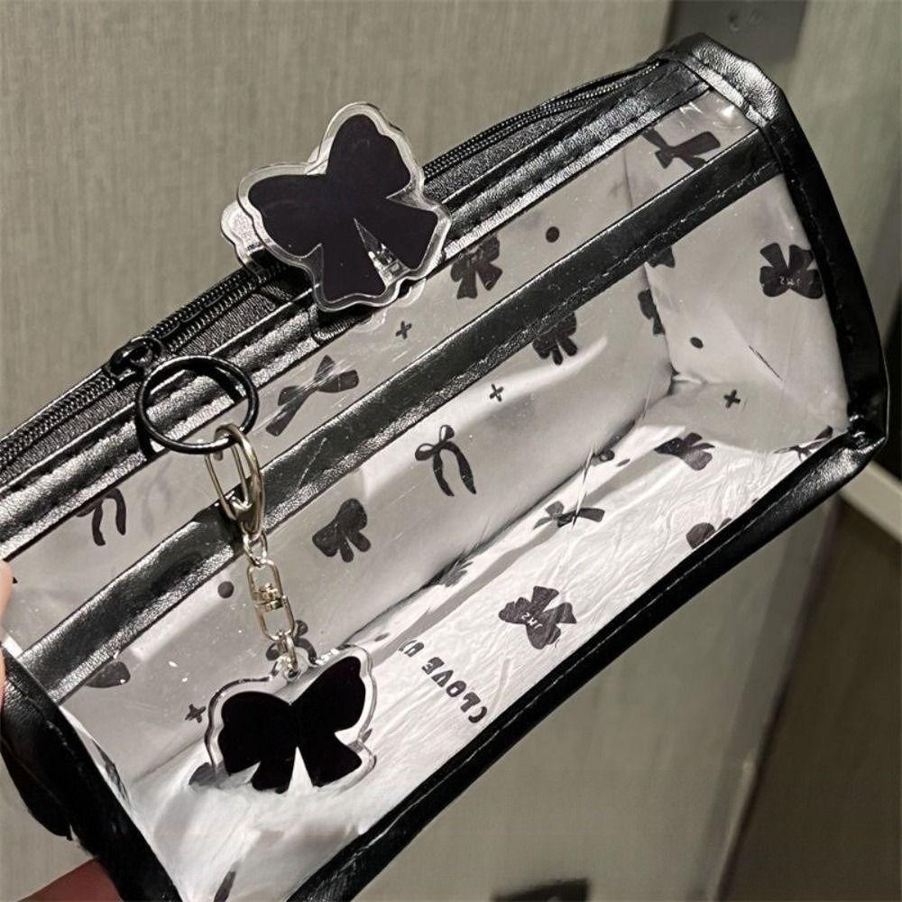 Cartoon Cute Cat Bow Pencil Case Transparent Large Capacity Stationery Bag Student Stationery Organizer Gifts