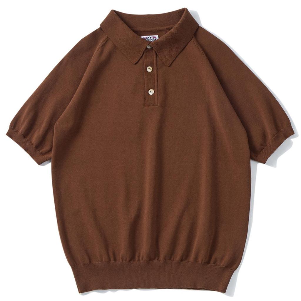 Men's Italian Khaki Knitted Polo Shirt - American Retro Short-Sleeved Cotton Tee for Summer