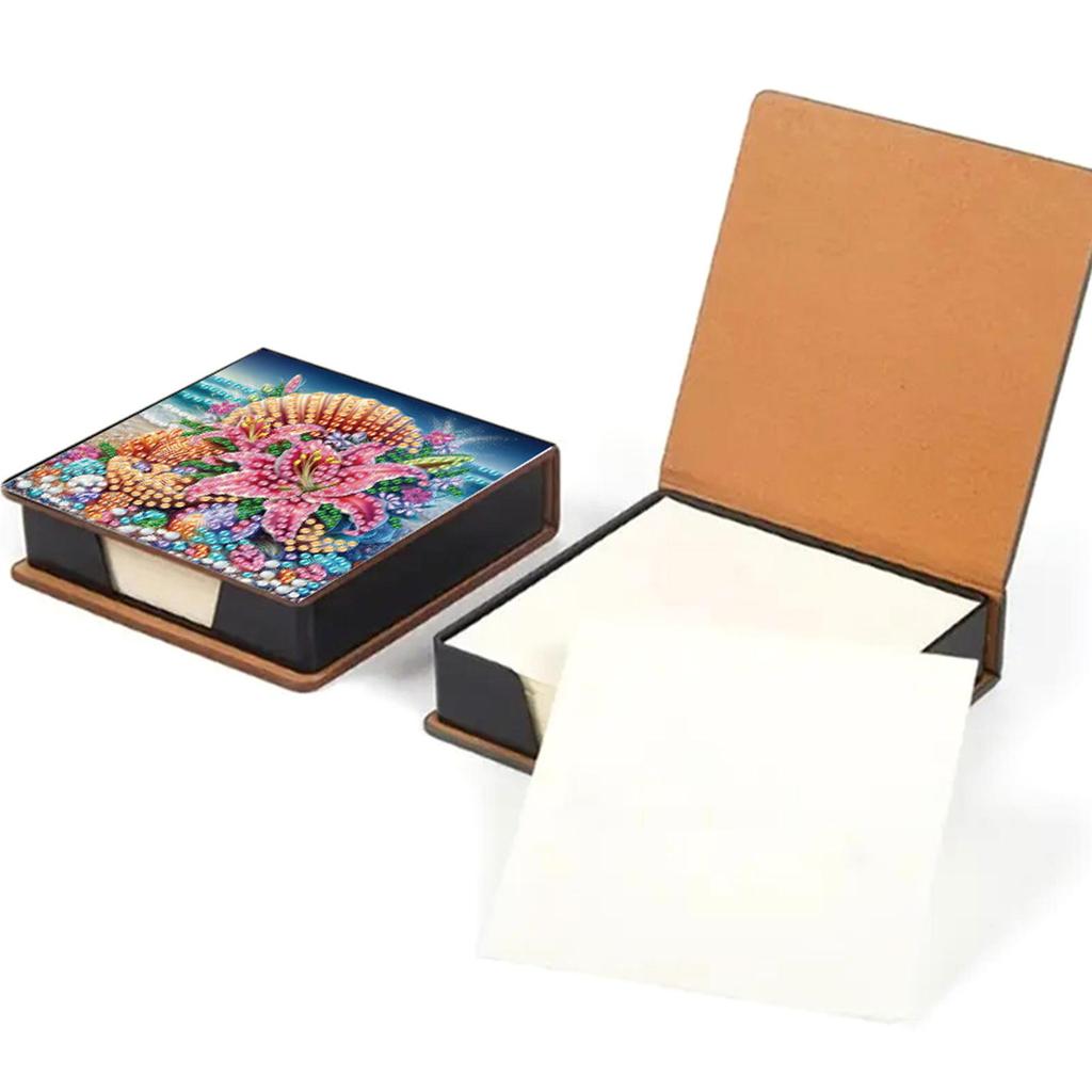 DIY Rhinestones PU Diamond Painting Notecard Box with 160 Sheets Paper Gem Painting Memo Pad Holder Mosaic Kit for Home Office