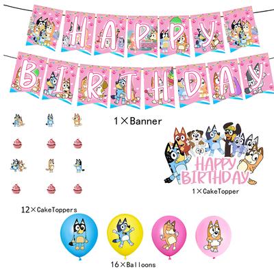 New 30pcs Pink Bluey Party Supplies Include a Banner, Cake Toppers, Balloons