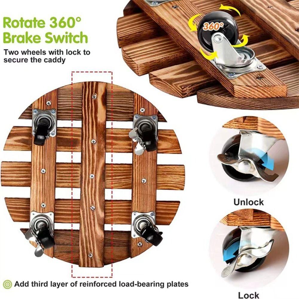 Wooden Base Plant Stand Holder Round/Square Rolling Wheeled Pot Trays Flower Pot Rack Tray  Garden