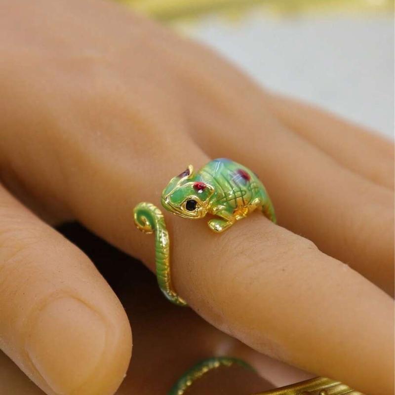 Ring Colorful Chameleon Lizard Adjustable 3D Cute Animal Alloy Novelty Jewelry Premium Unique For Women Men Daily Party