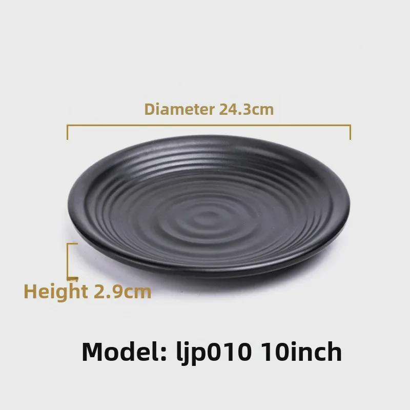 Melamine Black Tableware: Imitation Porcelain Plate for Cold Dishes, BBQ, Hot Pot, and Commercial Use.