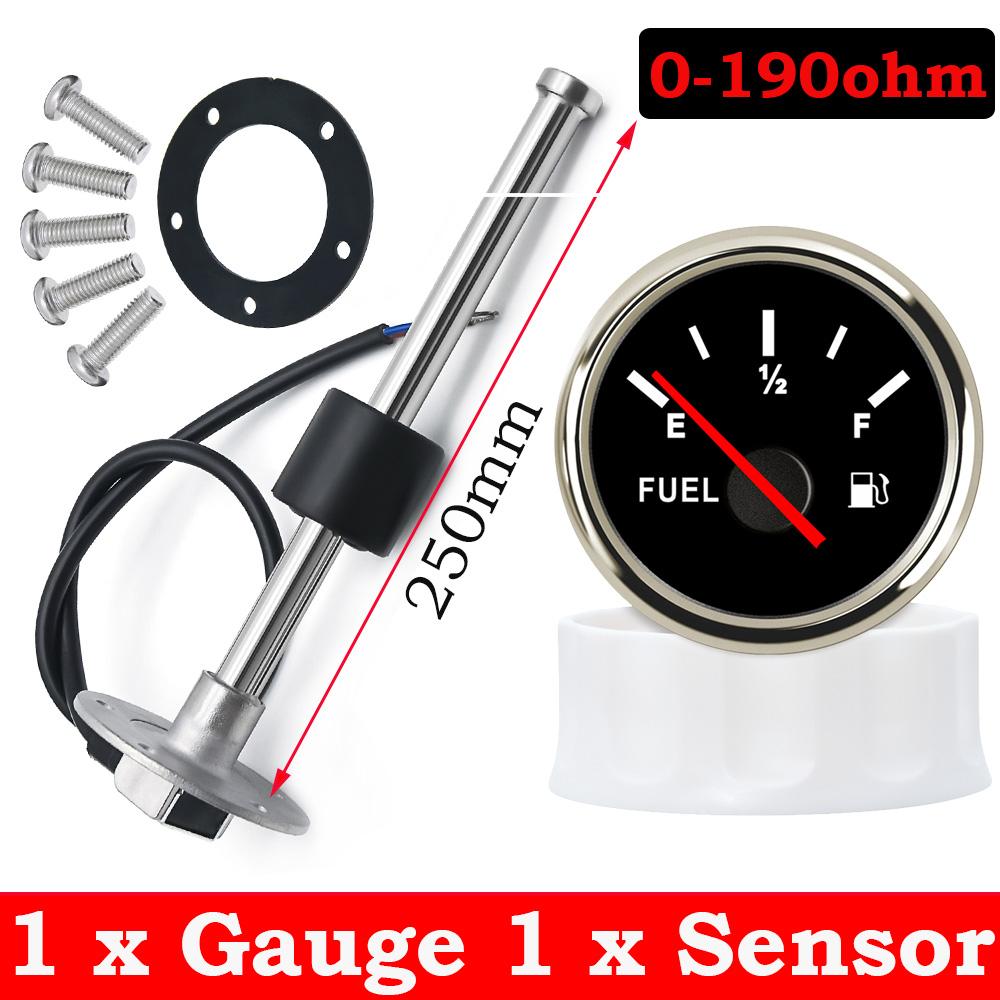 52MM Fuel Level Gauge with Fuel Level Sensor 150MM 200MM 250MM 0-190ohm Oil Liquid Tank Fuel Level Indicator