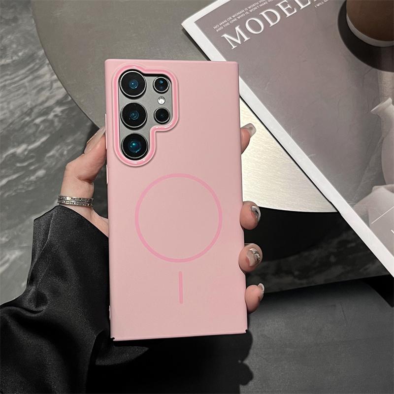 Ultra Thin Matte Magsafe Phone Case for Samsung Galaxy S25 S24 S23 Ultra Plus Contrast Color Lens Shockproof Magnetic PC Cover