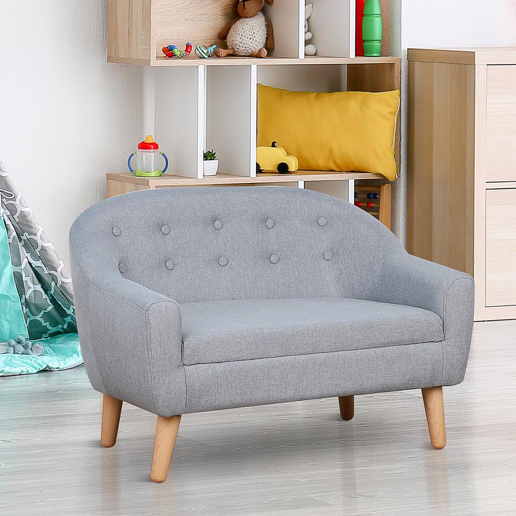 Children's Armchairs Kids Sofa 2 Seater Wood Frame Grey