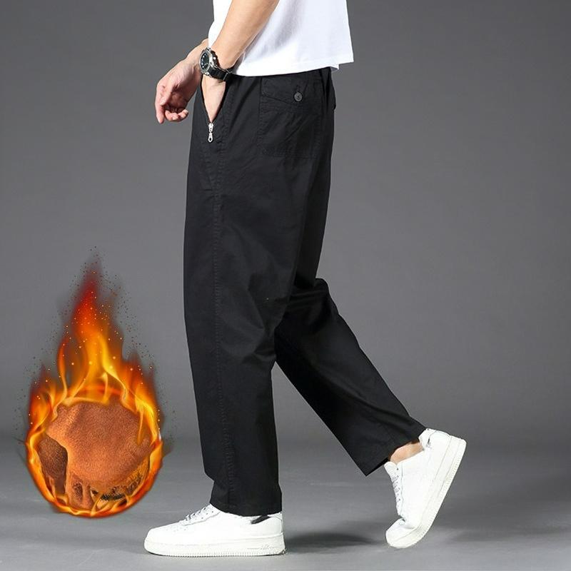 

Casual Pants Trousers Winter Plus Velvet Thickened Pants Cotton Overalls Pocket Zipper Men s Pants S чёрный