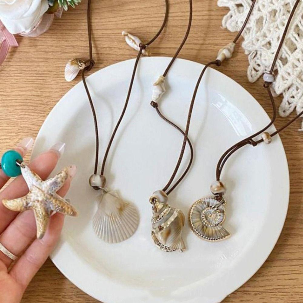Bohemian Starfish Necklace Wax Rope Beach Vacation Jewelry Fashion Wax Rope Necklace Daily Wear