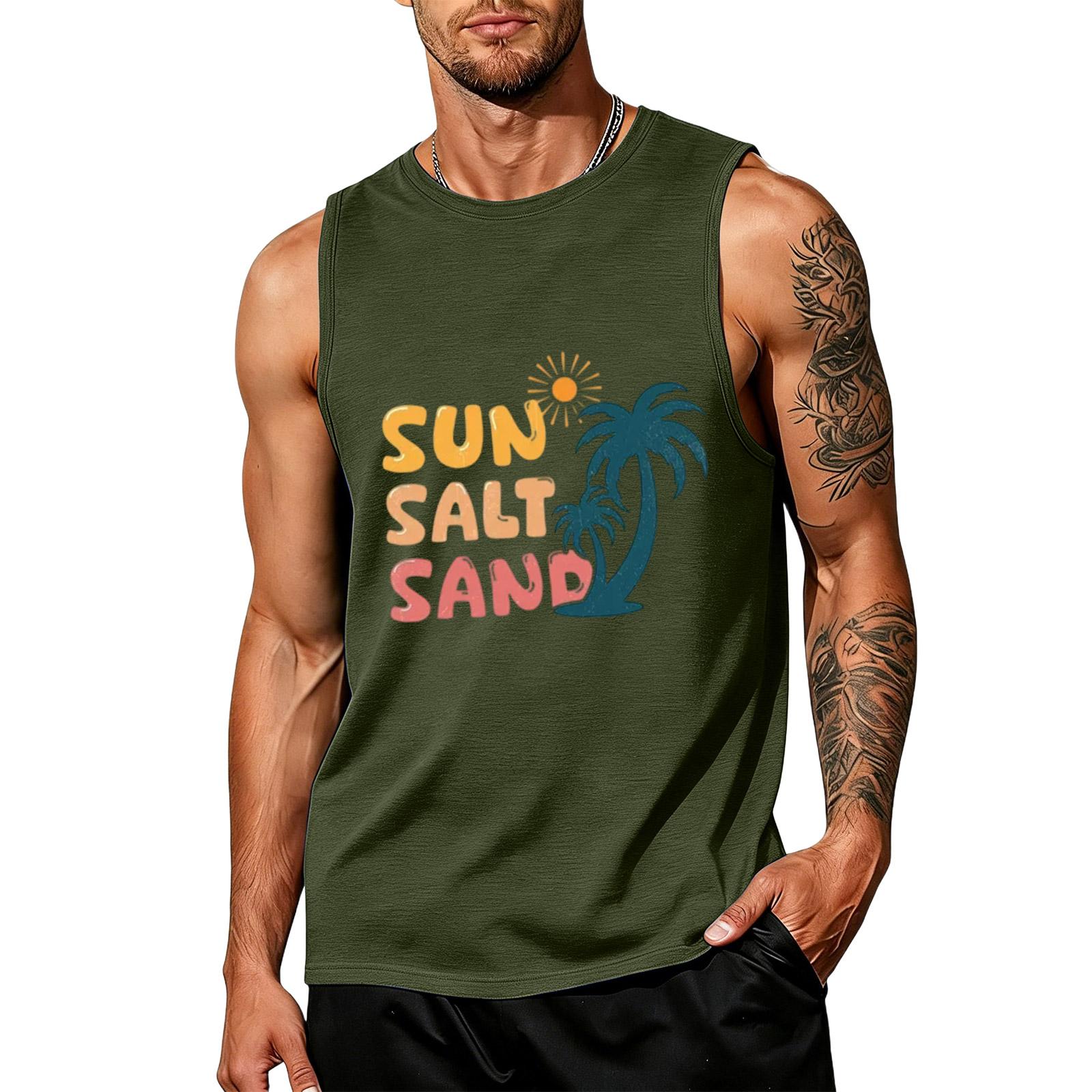 Men s loose and casual Hawaiian print sleeveless shirt L