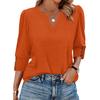 Women Casual V Neck Loose Fit Top Three Quarter Sleeve Button Cuff Blouse Lightweight Comfortable Fabric