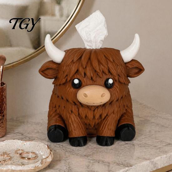 Matte Texture Yak Figurine Holder Simulated Highland Tissue Box, Cute Decorative Paper Dispenser, Waterproof Animal Shape Table Ornament PETG Storage