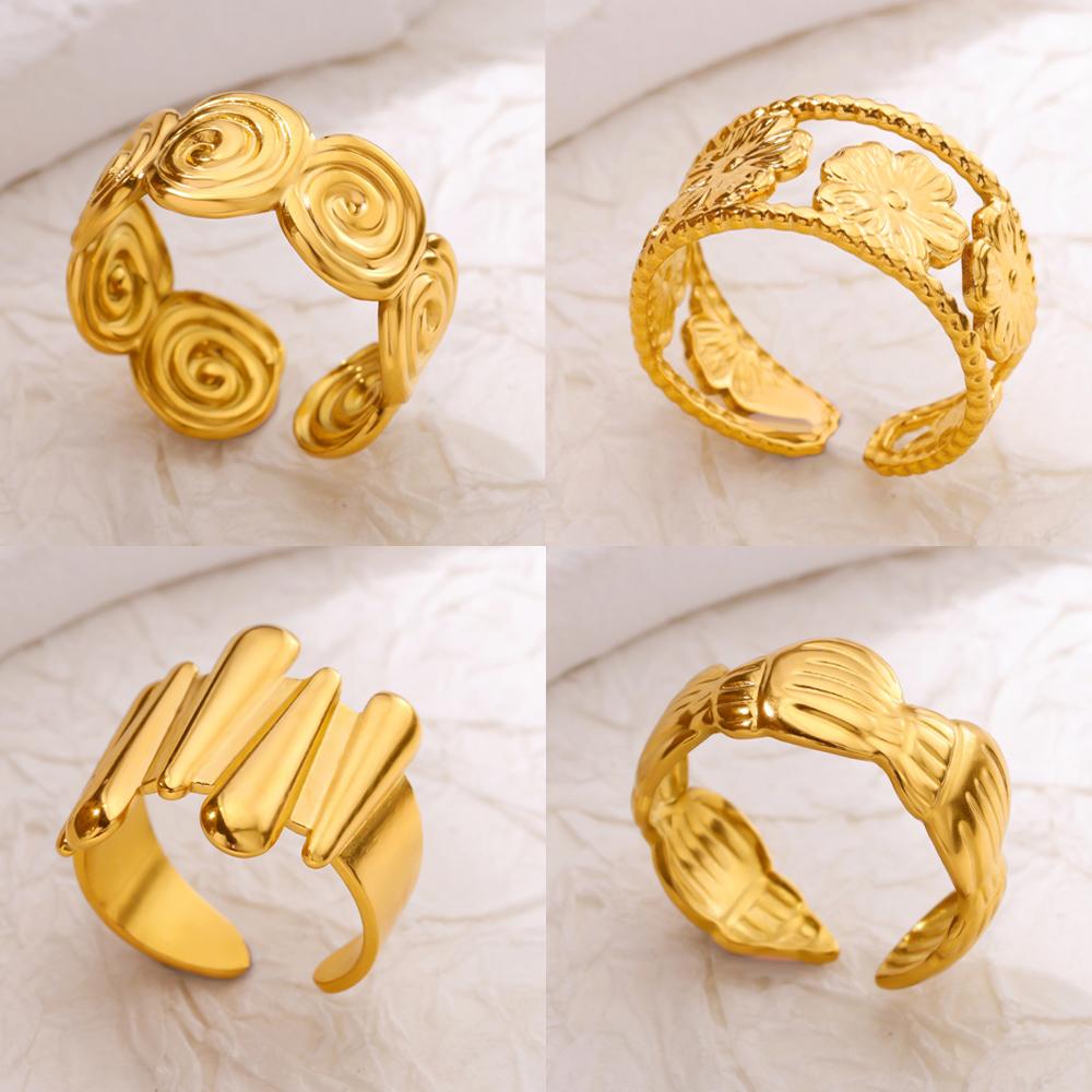 Anneaux Grecques en Acier Inoxydable Plaqué Or 18K Anti-Décoloration Anneau Ouvert pour Femmes Fête Zircon Accessoires Minimalistes Cadeaux 2025