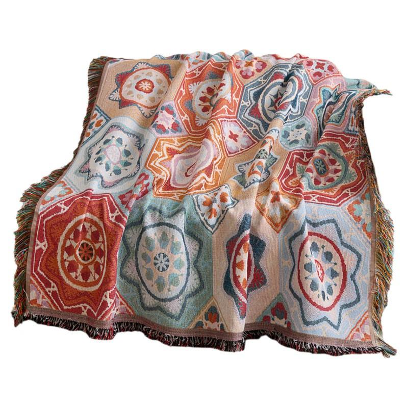 Bohemian Ethnic Cotton Blend Knit Sofa Throw Cover Slip-Resistant Thick Decorative Blanket Living Room
