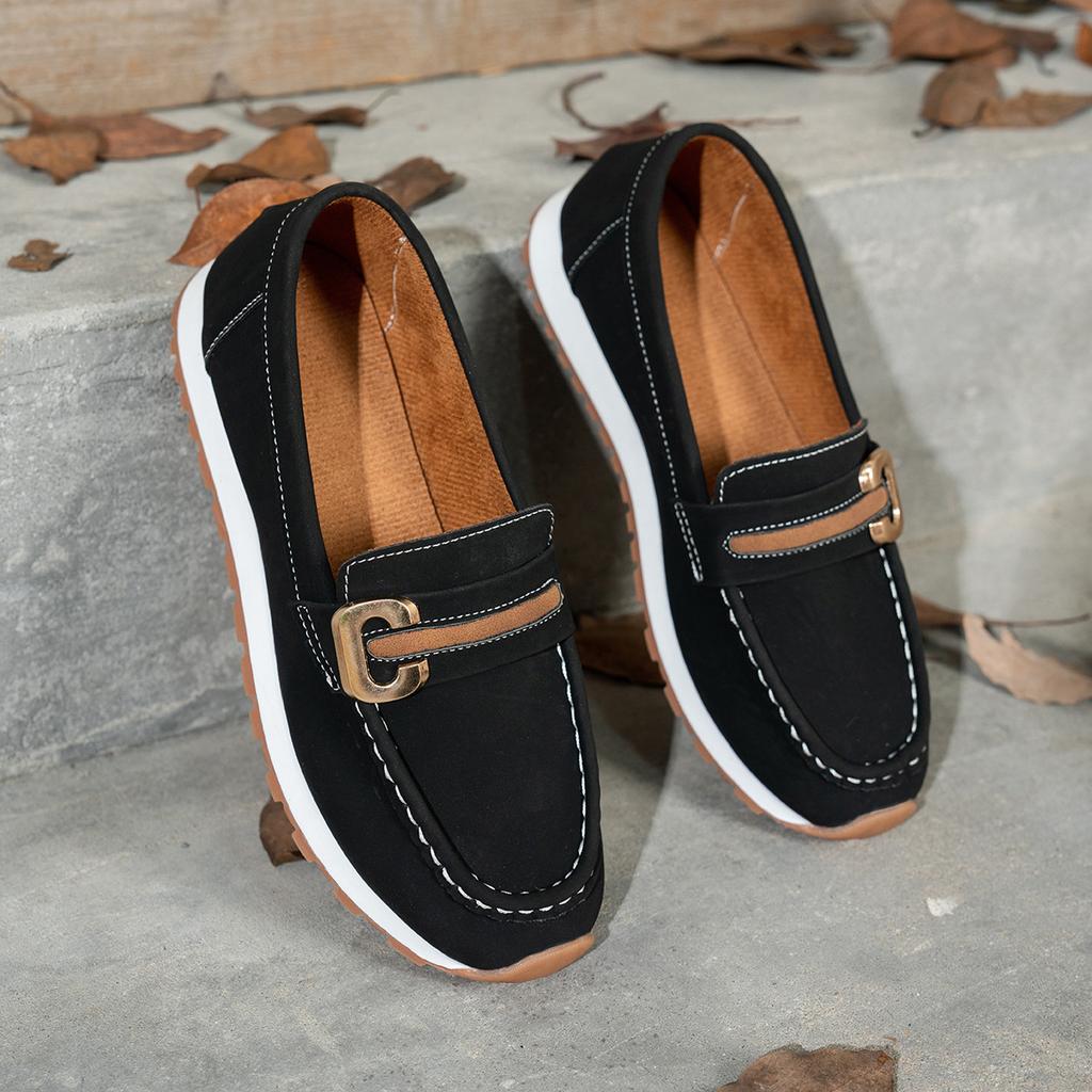 Large size casual women's shoes breathable single shoes new metal buckle soft surface soft sole light fashion women