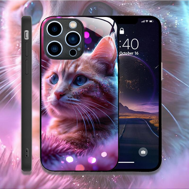 Cute Animal Cat Painting Phone Case for IPhone 16 Pro Max 15 14 13 12 Mini 11 XS XR 7 8 14 Plus Hard Covers Tempered Glass Cases