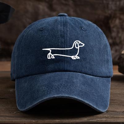 Long Line Dog Print Baseball Cap, Unisex Outdoor Hat, Fashionable and Versatile, American Washed Retro Style