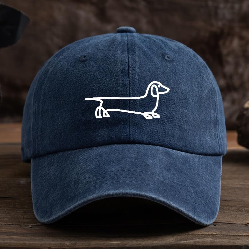 Long line dog print baseball cap, unisex outdoor hat, fashionable and versatile, American washed retro style