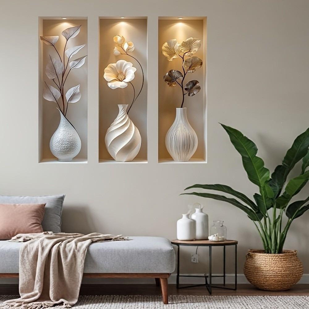3pcs Self-Adhesive Flower Visual Wall Stickers Modern 3D Effect Wall Stickers Staircase Entrance