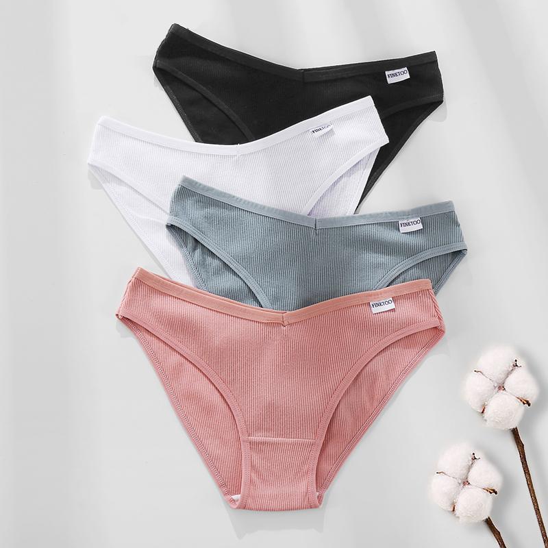 4Pcs Cotton Striped Underwear Women's V Waist Panties Sexy Breathable Plus Size Briefs Ladies Low Waist Comfort Lingerie M-XXL